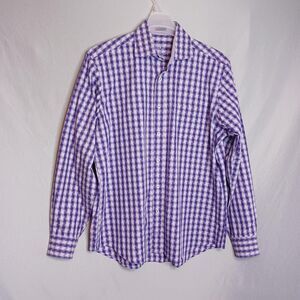 Bugatchi Uomo Shirt Mens Large Purple Plaid Long Sleeve Classic Fit Cotton Dress